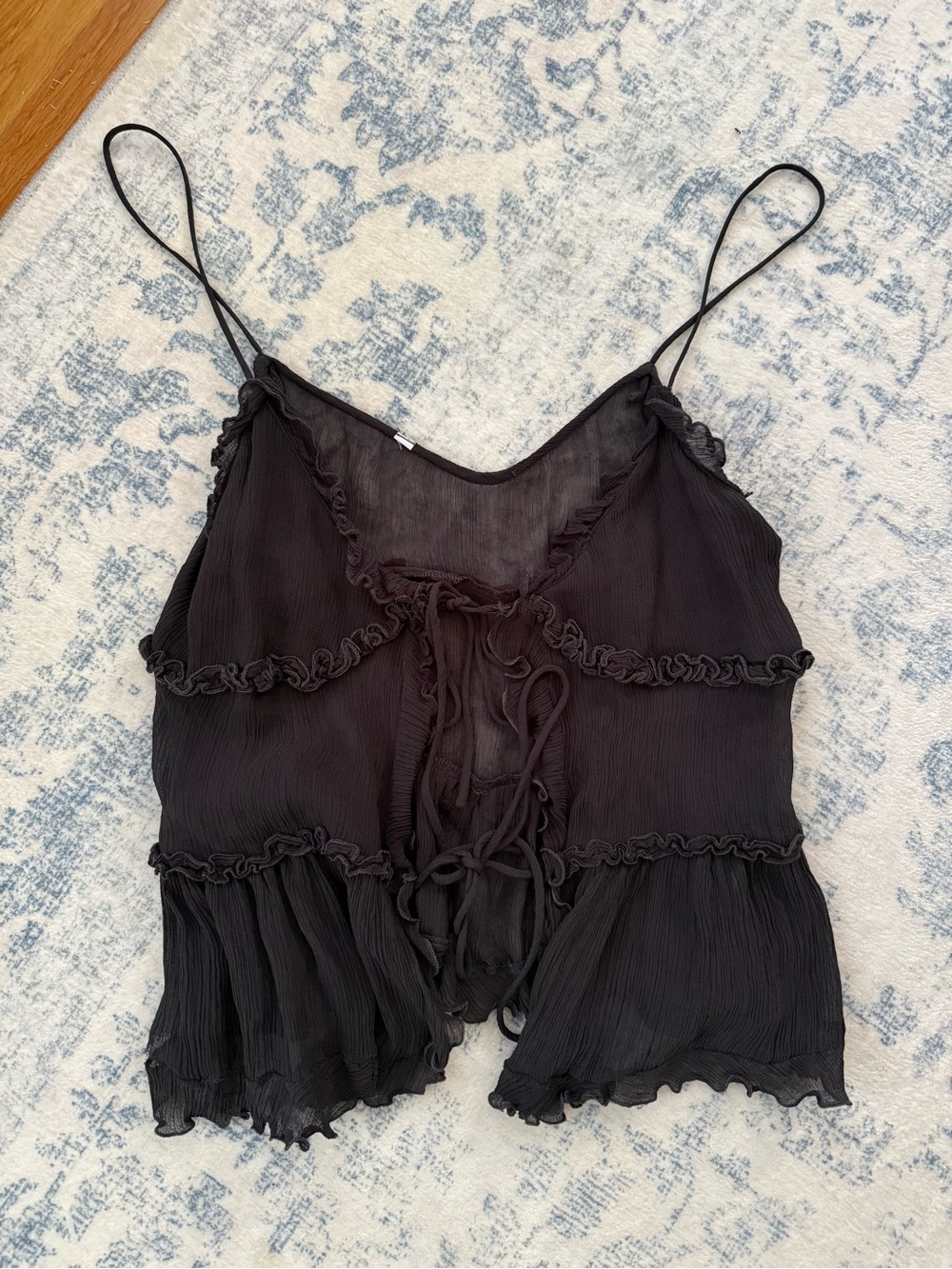 Women’s Sheer Black Tie-Front Camisole Top